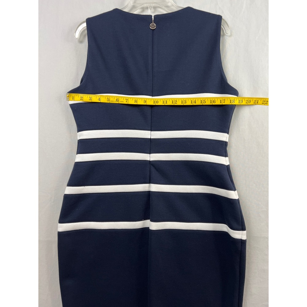 Tommy Hilfiger Sheath Dress Womens 12 Navy Blue White Stripe Sleeveless Knit - Picture 5 of 9